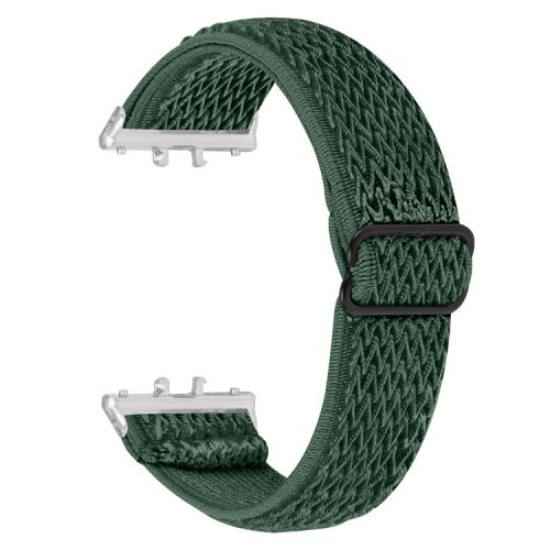 For Samsung Galaxy Fit3 SM-R390 Woven Watch Strap Adjustable Wrist Band with Silver Connector - Army Green