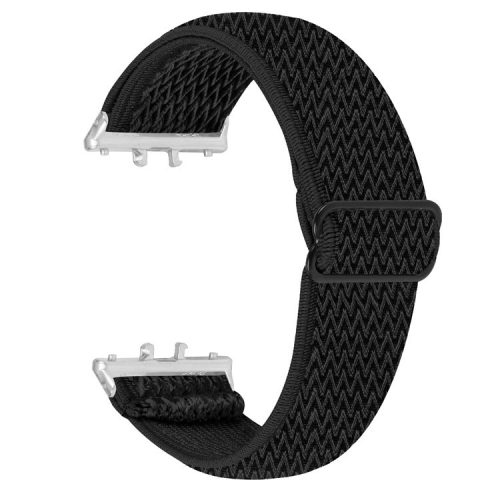 For Samsung Galaxy Fit3 SM-R390 Woven Watch Strap Adjustable Wrist Band with Silver Connector - Black