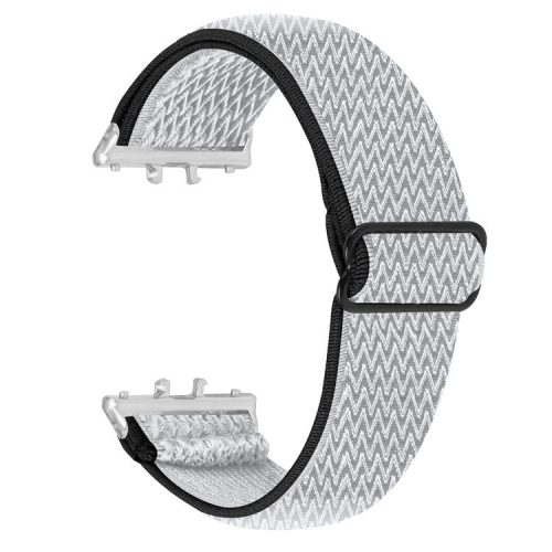 For Samsung Galaxy Fit3 SM-R390 Woven Watch Strap Adjustable Wrist Band with Silver Connector - Black+White