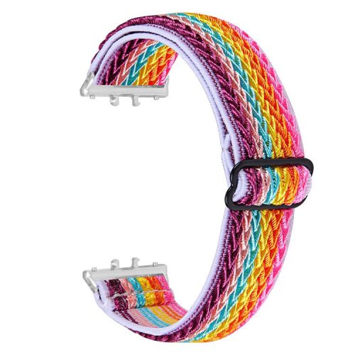 For Samsung Galaxy Fit3 SM-R390 Woven Watch Strap Adjustable Wrist Band with Silver Connector - Rainbow