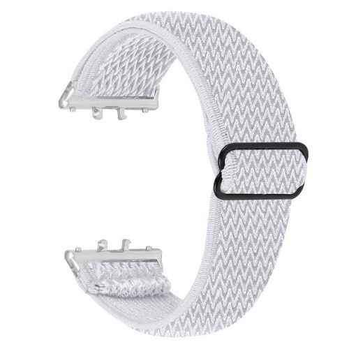 For Samsung Galaxy Fit3 SM-R390 Woven Watch Strap Adjustable Wrist Band with Silver Connector - White