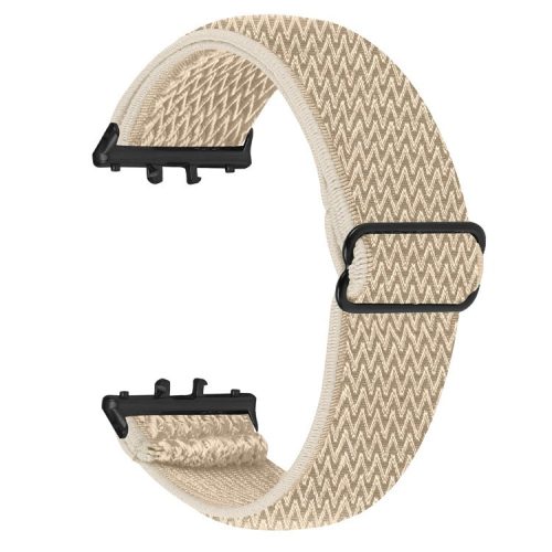 For Samsung Galaxy Fit3 SM-R390 Woven Watch Strap Elastic Wrist Band, Black Connector - Apricot