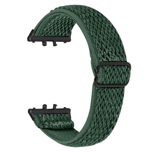 For Samsung Galaxy Fit3 SM-R390 Woven Watch Strap Elastic Wrist Band, Black Connector - Army Green