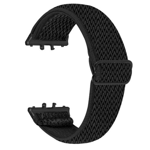 For Samsung Galaxy Fit3 SM-R390 Woven Watch Strap Elastic Wrist Band, Black Connector - Black