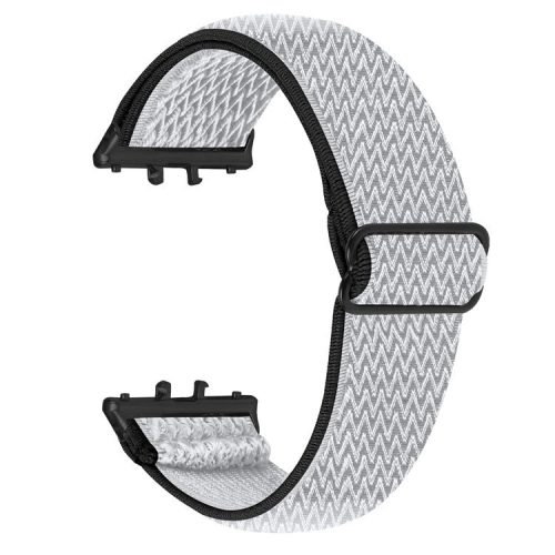 For Samsung Galaxy Fit3 SM-R390 Woven Watch Strap Elastic Wrist Band, Black Connector - Black+White