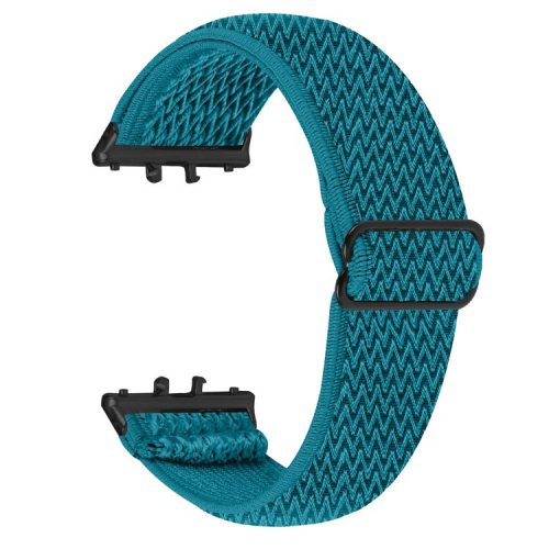 For Samsung Galaxy Fit3 SM-R390 Woven Watch Strap Elastic Wrist Band, Black Connector - Cyan