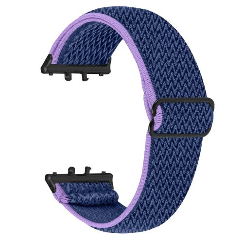 For Samsung Galaxy Fit3 SM-R390 Woven Watch Strap Elastic Wrist Band, Black Connector - Purple+Blue