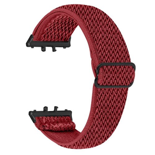 For Samsung Galaxy Fit3 SM-R390 Woven Watch Strap Elastic Wrist Band, Black Connector - Red