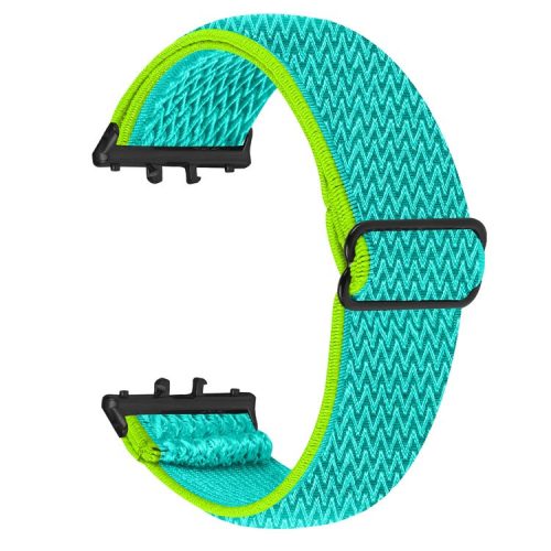 For Samsung Galaxy Fit3 SM-R390 Woven Watch Strap Elastic Wrist Band, Black Connector - Yellow+Green