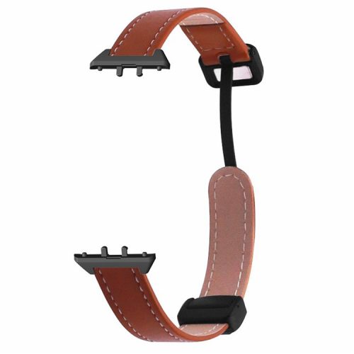 For Samsung Galaxy Fit3 Watch Band Genuine Cow Leather Folding Magnetic Buckle Strap - Brown