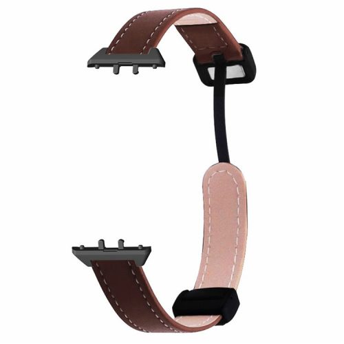 For Samsung Galaxy Fit3 Watch Band Genuine Cow Leather Folding Magnetic Buckle Strap - Coffee