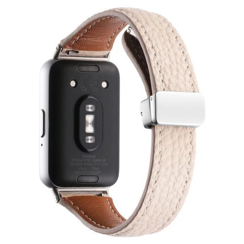 For Samsung Galaxy Fit3 Watch Band Slim Genuine Cow Leather Magnetic Replacement Strap - Apricot