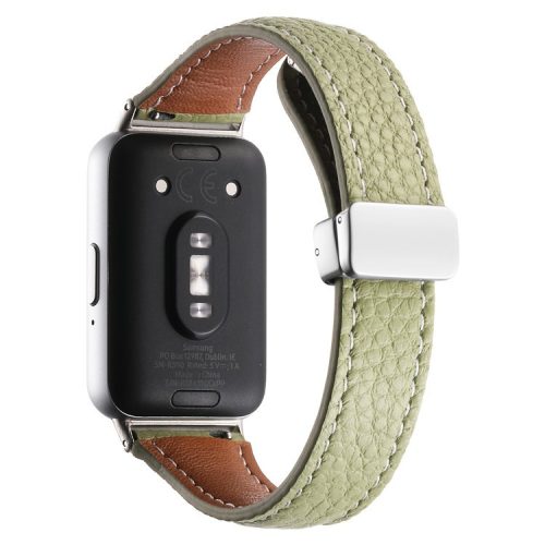 For Samsung Galaxy Fit3 Watch Band Slim Genuine Cow Leather Magnetic Replacement Strap - Avocado Green