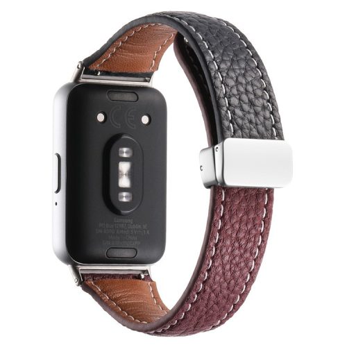 For Samsung Galaxy Fit3 Watch Band Slim Genuine Cow Leather Magnetic Replacement Strap - Black+Rose