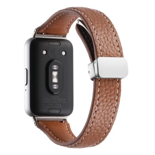 For Samsung Galaxy Fit3 Watch Band Slim Genuine Cow Leather Magnetic Replacement Strap - Brown