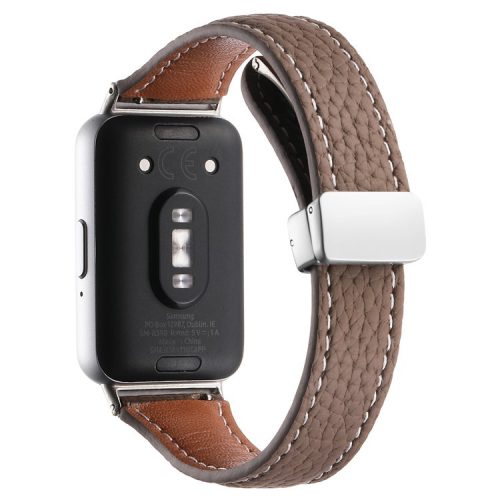 For Samsung Galaxy Fit3 Watch Band Slim Genuine Cow Leather Magnetic Replacement Strap - Coffee