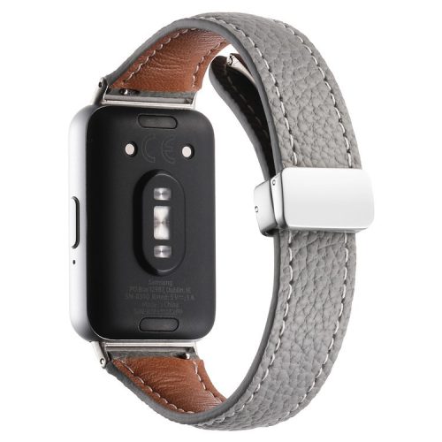 For Samsung Galaxy Fit3 Watch Band Slim Genuine Cow Leather Magnetic Replacement Strap - Grey