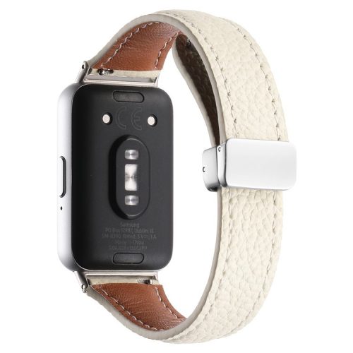 For Samsung Galaxy Fit3 Watch Band Slim Genuine Cow Leather Magnetic Replacement Strap - Milk White