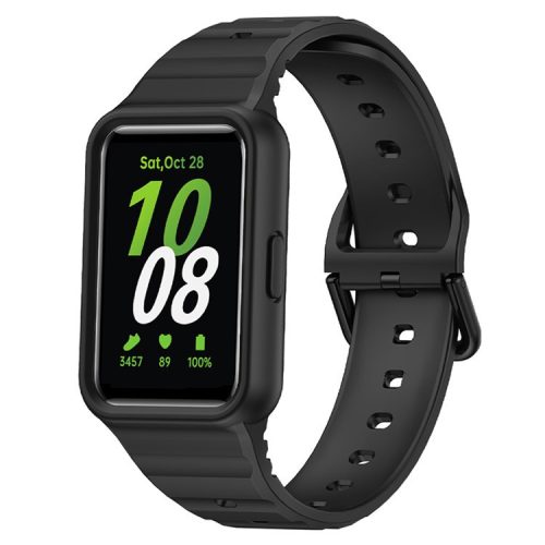 For Samsung Galaxy Fit3 Watch Bracelet Soft Silicone Integrated Strap Replacement - Black