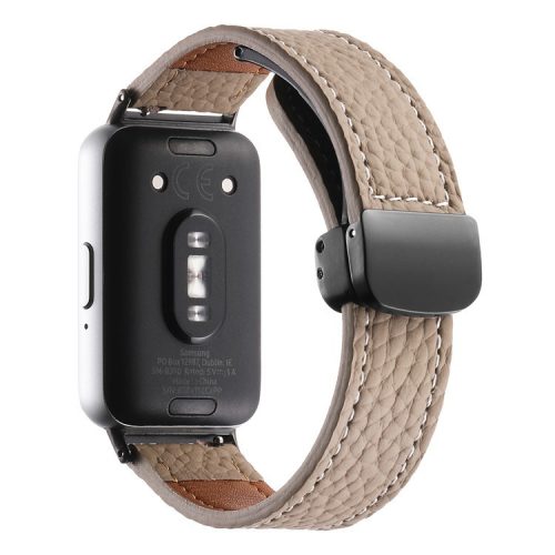 For Samsung Galaxy Fit3 Watch Strap Litchi Texture Genuine Cow Leather Magnetic Band - Coffee