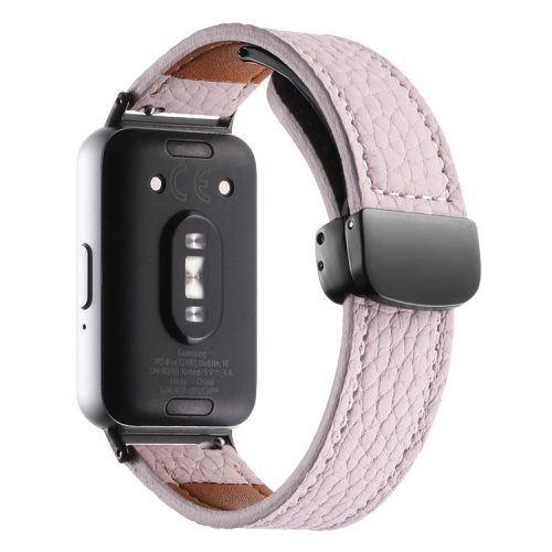 For Samsung Galaxy Fit3 Watch Strap Litchi Texture Genuine Cow Leather Magnetic Band - Purple