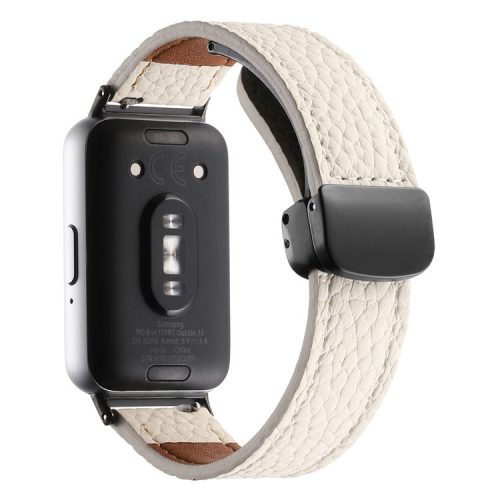 For Samsung Galaxy Fit3 Watch Strap Litchi Texture Genuine Cow Leather Magnetic Band - White