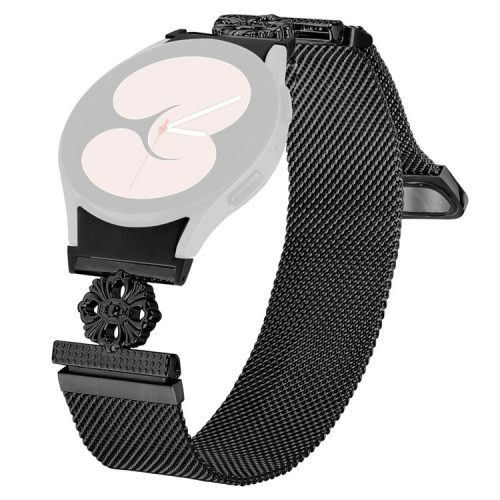 For Samsung Galaxy Galaxy Watch7 44mm / 40mm Milanese Watch Band Flower Stainless Steel Strap with Connector - Black