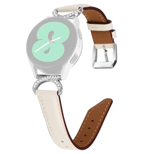 For Samsung Galaxy Watch 3 41mm / Watch 5 40mm / 44mm Replacement Strap 20mm Rhinestone D-shape Connector Split Leather Band with Silver Buckle - Apricot