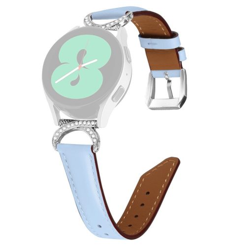 For Samsung Galaxy Watch 3 41mm / Watch 5 40mm / 44mm Replacement Strap 20mm Rhinestone D-shape Connector Split Leather Band with Silver Buckle - Blue