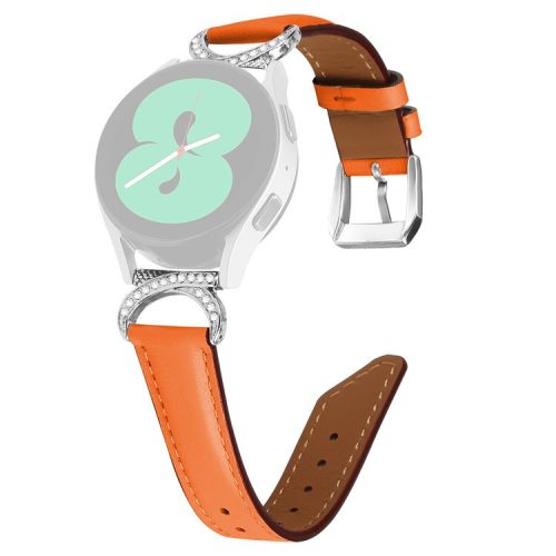 For Samsung Galaxy Watch 3 41mm / Watch 5 40mm / 44mm Replacement Strap 20mm Rhinestone D-shape Connector Split Leather Band with Silver Buckle - Orange