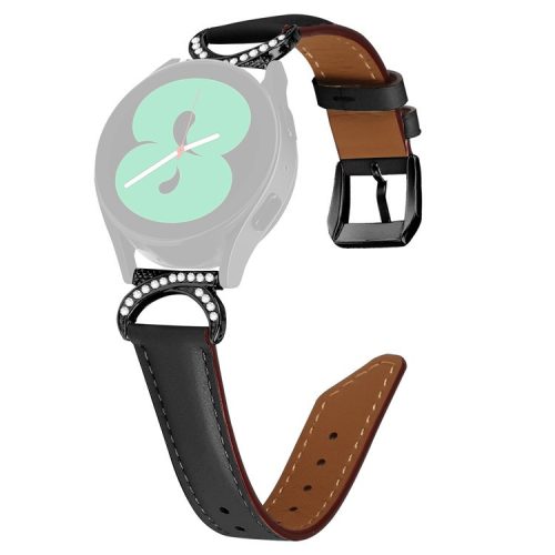 For Samsung Galaxy Watch 3 41mm / Watch 5 40mm / 44mm Replacement Wrist Band 20mm Rhinestone D-shape Connector Split Leather Strap with Black Buckle - Black