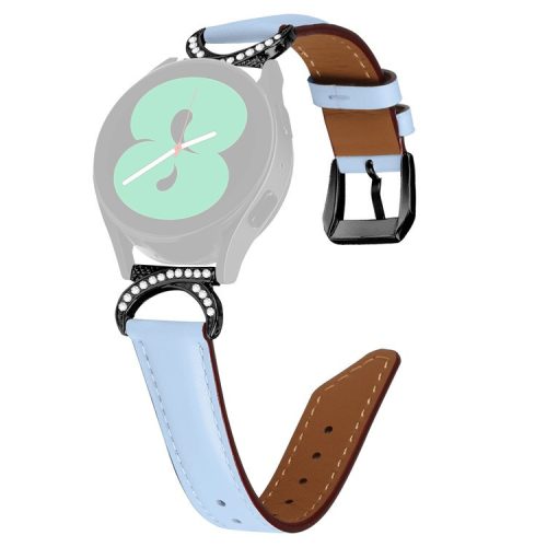 For Samsung Galaxy Watch 3 41mm / Watch 5 40mm / 44mm Replacement Wrist Band 20mm Rhinestone D-shape Connector Split Leather Strap with Black Buckle - Blue