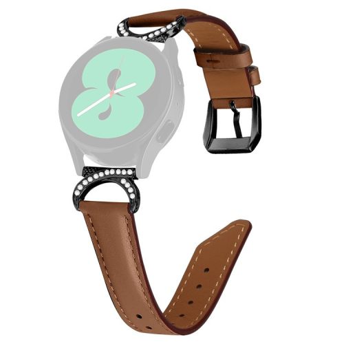 For Samsung Galaxy Watch 3 41mm / Watch 5 40mm / 44mm Replacement Wrist Band 20mm Rhinestone D-shape Connector Split Leather Strap with Black Buckle - Brown