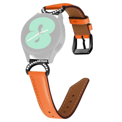 For Samsung Galaxy Watch 3 41mm / Watch 5 40mm / 44mm Replacement Wrist Band 20mm Rhinestone D-shape Connector Split Leather Strap with Black Buckle - Orange