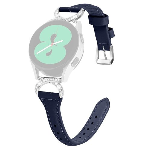 For Samsung Galaxy Watch 3 41mm / Watch6 40mm 44mm / Watch6 Classic 43mm 47mm / Watch 5 40mm 44mm / Watch4 40mm 44mm Leather Watch Band 20mm Wrist Strap with Silver Buckle - Ink Blue