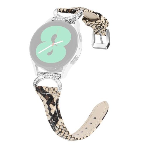 For Samsung Galaxy Watch 3 41mm / Watch6 40mm 44mm / Watch6 Classic 43mm 47mm / Watch 5 40mm 44mm / Watch4 40mm 44mm Leather Watch Band 20mm Wrist Strap with Silver Buckle - Snake Pattern