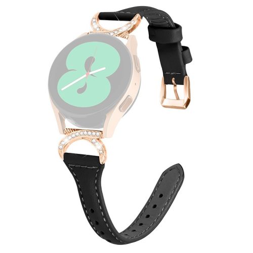 For Samsung Galaxy Watch 3 41mm / Watch6 40mm 44mm / Watch6 Classic 43mm 47mm / Watch 5 40mm 44mm / Watch4 40mm 44mm Leather Watch Strap 20mm Watch Band with Rose Gold Buckle - Black