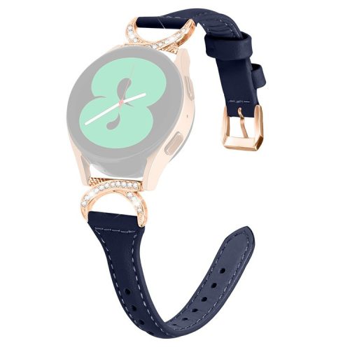 For Samsung Galaxy Watch 3 41mm / Watch6 40mm 44mm / Watch6 Classic 43mm 47mm / Watch 5 40mm 44mm / Watch4 40mm 44mm Leather Watch Strap 20mm Watch Band with Rose Gold Buckle - Ink Blue