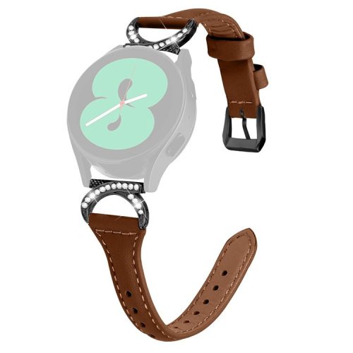 For Samsung Galaxy Watch 3 41mm / Watch6 40mm 44mm / Watch6 Classic 43mm 47mm / Watch 5 40mm 44mm / Watch4 40mm 44mm Watch Strap 20mm Leather Wristband with Black Buckle - Brown