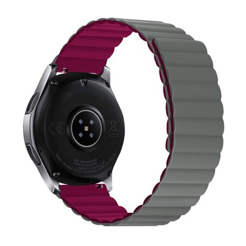 For Samsung Galaxy Watch 3 45mm / Gear S3 Frontier / Classic Magnetic Silicone Watch Band 22mm Quick Release Smart Watch, Size: L - Grey / Wine Red