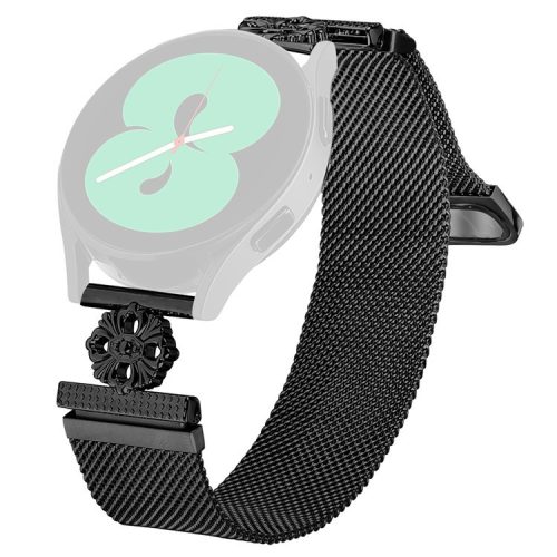 For Samsung Galaxy Watch 42mm Milanese Band Flower Stainless Steel Magnetic Mesh Watch Strap - Black