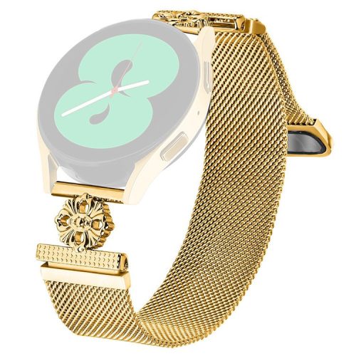 For Samsung Galaxy Watch 42mm Milanese Band Flower Stainless Steel Magnetic Mesh Watch Strap - Gold