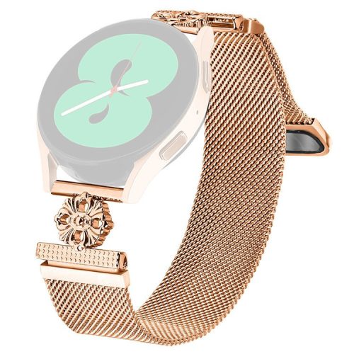 For Samsung Galaxy Watch 42mm Milanese Band Flower Stainless Steel Magnetic Mesh Watch Strap - Rose Gold