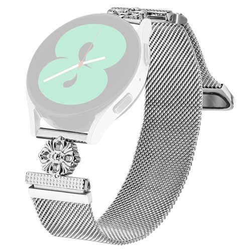 For Samsung Galaxy Watch 42mm Milanese Band Flower Stainless Steel Magnetic Mesh Watch Strap - Silver