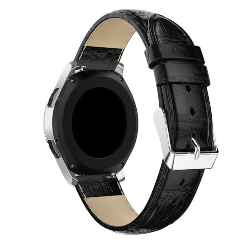 For Samsung Galaxy Watch 46mm Crocodile Texture Genuine Leather Smart Watch Band Strap 22mm - Black