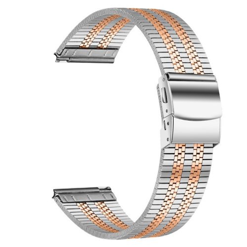 For Samsung Galaxy Watch 46mm Stainless Steel Watch Band Stylish 22mm Replacement Wrist Strap - Silver+Rose Gold