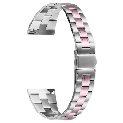 For Samsung Galaxy Watch 46mm Watch Band Folding Clasp Buckle Stainless Steel Strap - Silver+Rose Pink