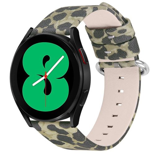 For Samsung Galaxy Watch 46mm/Watch3 45mm Genuine Cowhide Leather Watch Band 22mm Leopard Texture Strap Replacement - Army Green/Leopard