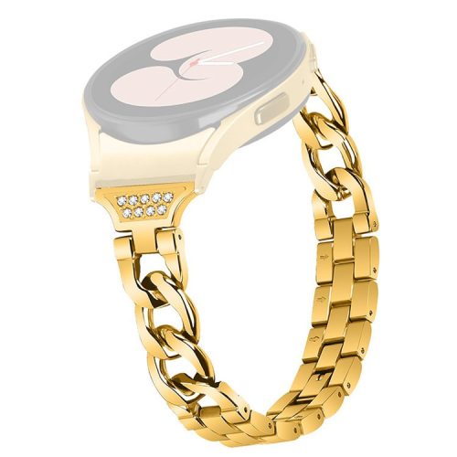 For Samsung Galaxy Watch 5 / 4 Active 44mm / 40mm / Watch 5 Pro 45mm Metal Watch Strap Rhinestone Decor Wrist Band with Adapter Connector - Gold