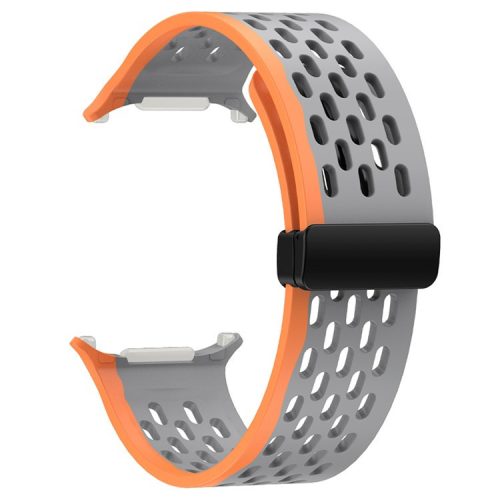 KALEBOL For Samsung Galaxy Watch Ultra 47mm Silicone Band Magnetic Replacement Strap - Grey+Orange